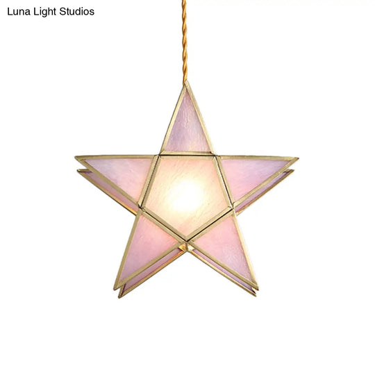 Nordic Style Pink Water Glass Pendant Lamp With Pentacle Design And Brass Finish