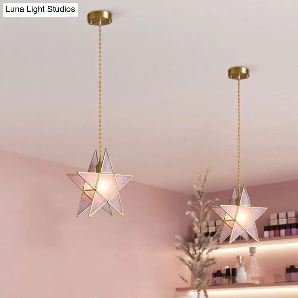 Pink Pentacle Pendant Lamp With Nordic Elegance - 1-Light Brass Finish Ceiling Fixture