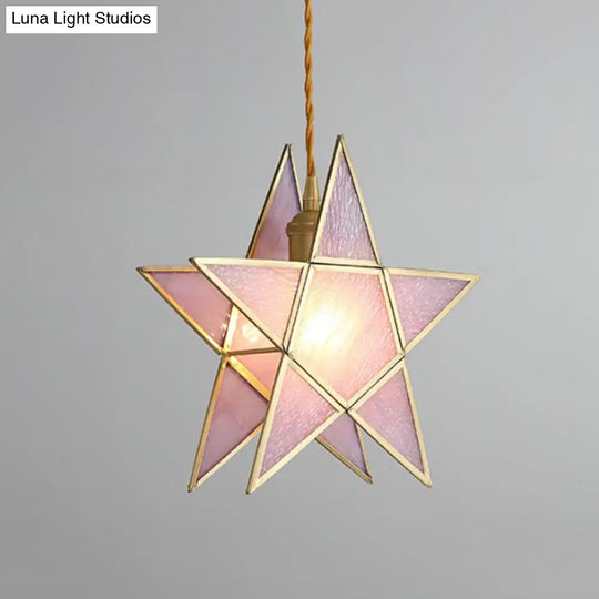 Nordic Style Pink Water Glass Pendant Lamp With Pentacle Design And Brass Finish