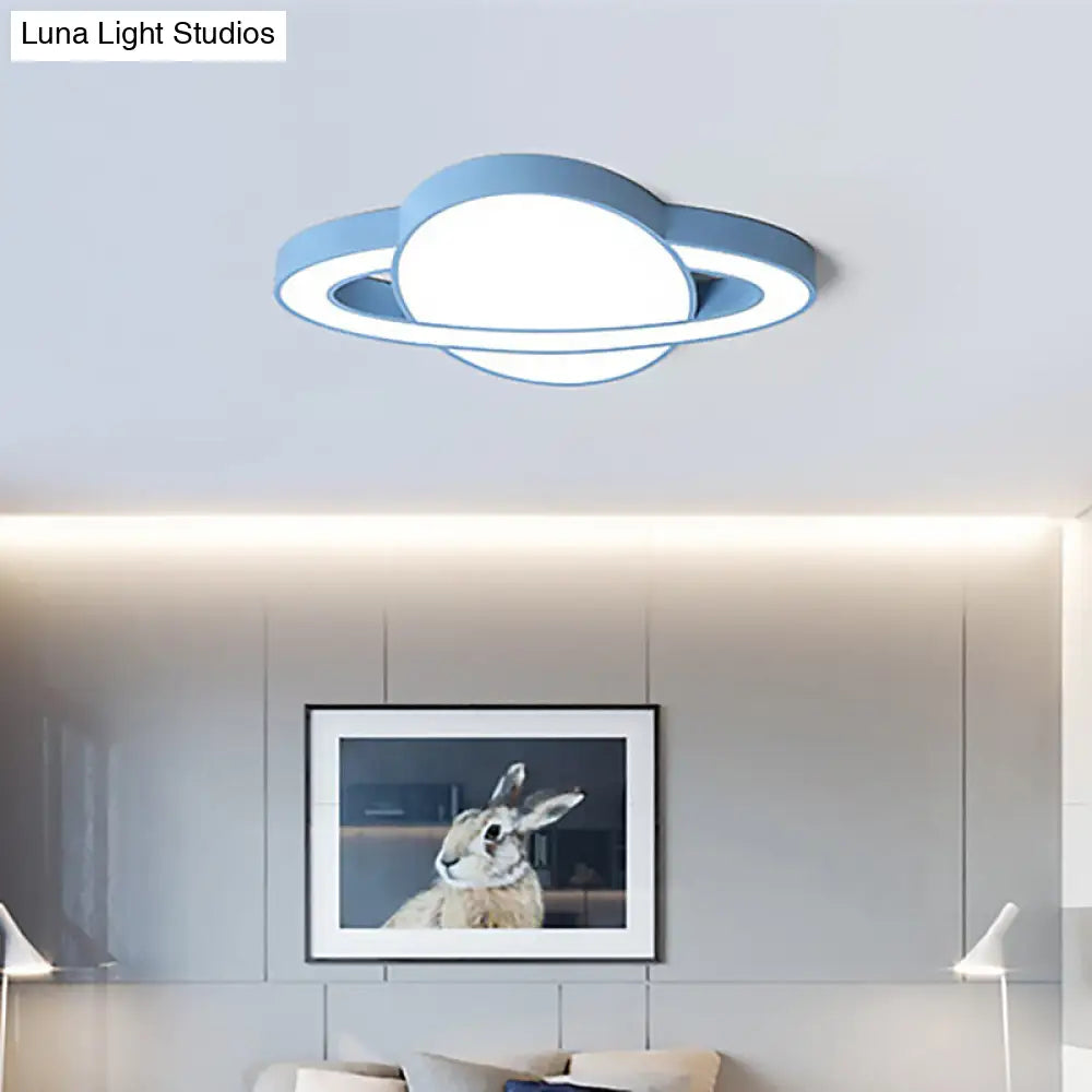 Nordic Style Planet Shaped Led Ceiling Light For Kids Bedroom - White/Pink/Yellow/Blue Blue