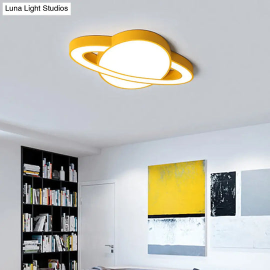 Nordic Style Planet Shaped Led Ceiling Light For Kids Bedroom - White/Pink/Yellow/Blue Yellow
