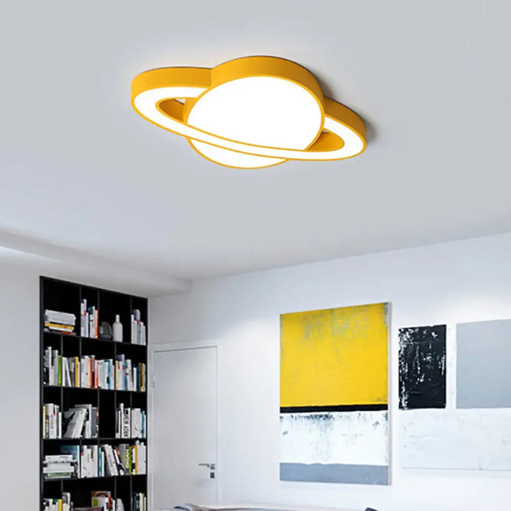 Nordic Style Planet Shaped Led Ceiling Light For Kid’s Bedroom - White/Pink/Yellow/Blue Yellow
