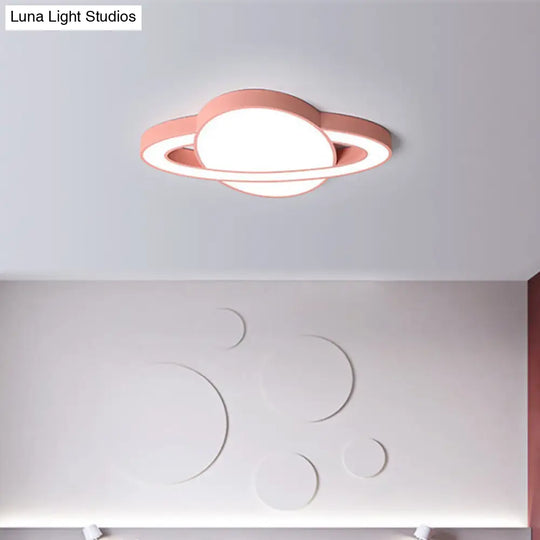 Nordic Style Planet Shaped Led Ceiling Light For Kids Bedroom - White/Pink/Yellow/Blue Pink