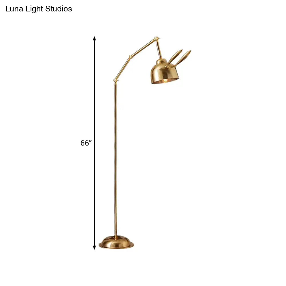 Nordic Style Rabbit Floor Reading Lamp - 1-Bulb Gold Standing Light For Bedside