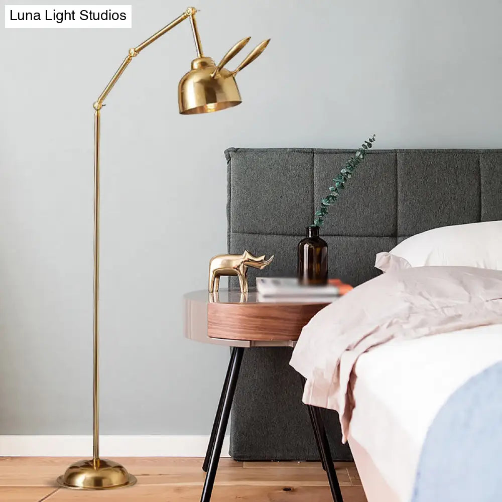 Nordic Style Rabbit Floor Reading Lamp - 1-Bulb Gold Standing Light For Bedside