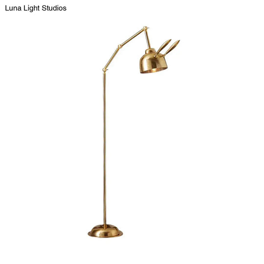 Nordic Style Rabbit Floor Reading Lamp - 1-Bulb Gold Standing Light For Bedside