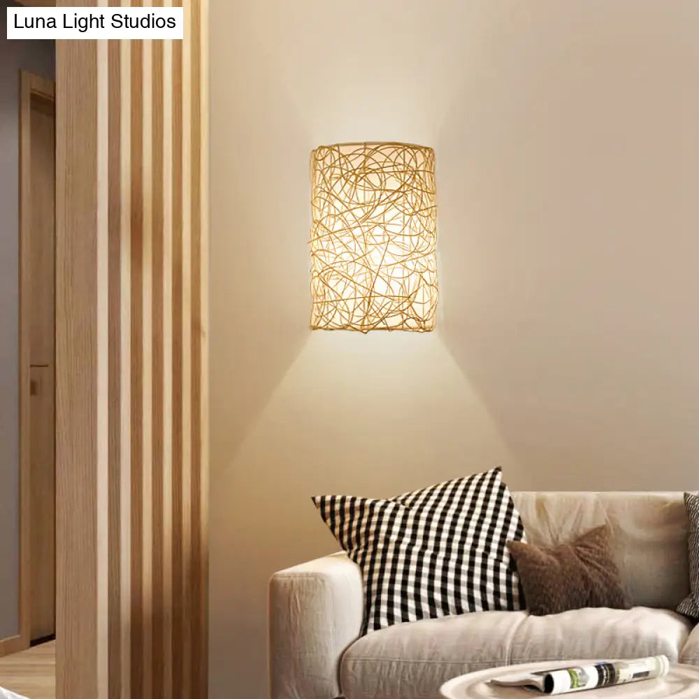 Nordic Style Rattan Wall Lamp - Half Cylinder Shape For Corridors