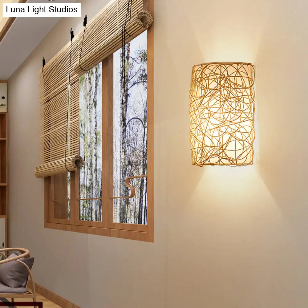 Nordic Style Rattan Wall Lamp - Half Cylinder Shape For Corridors