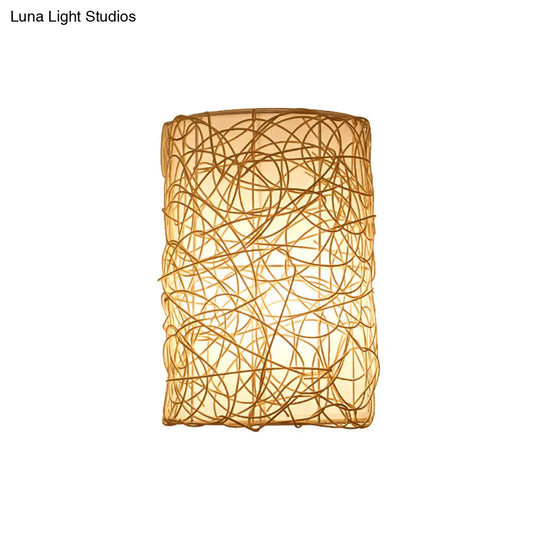 Nordic Style Rattan Wall Lamp - Half Cylinder Shape For Corridors