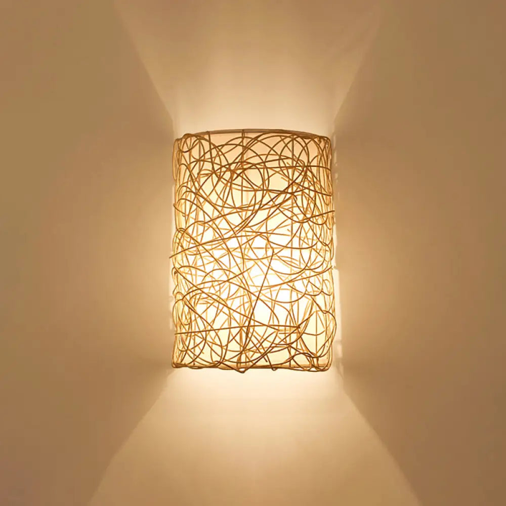 Nordic Style Rattan Wall Lamp - Half Cylinder Shape For Corridors Wood