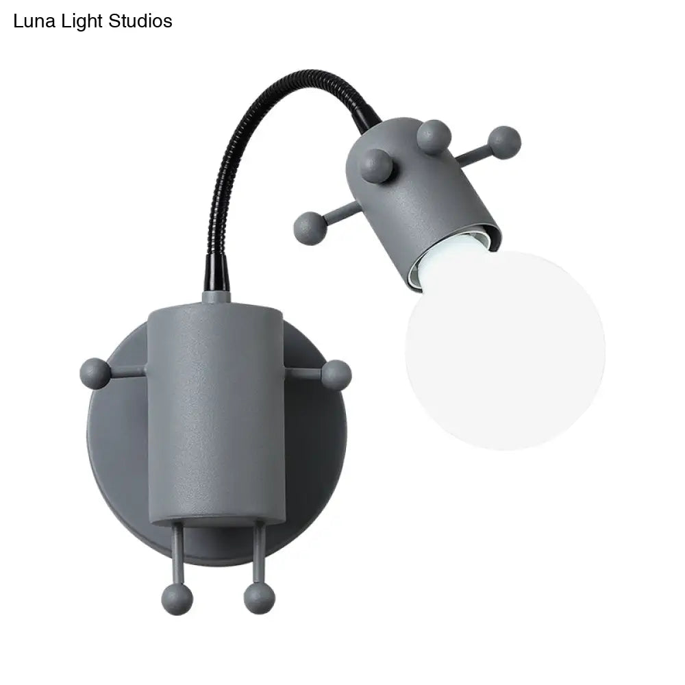 Nordic Style Robot Wall Mount Lamp - Metal Swing Arm Light With Grey/White/Green Shade