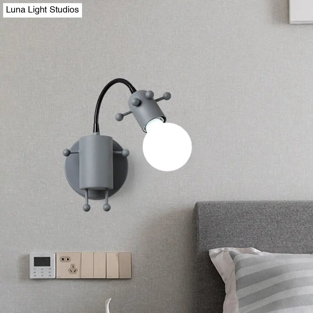 Nordic Style Robot Wall Mount Lamp - Metal Swing Arm Light With Grey/White/Green Shade