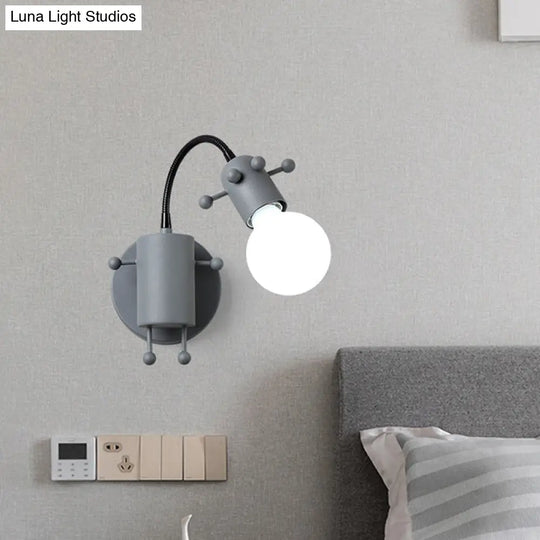 Nordic Style Robot Wall Mount Lamp - Metal Swing Arm Light With Grey/White/Green Shade