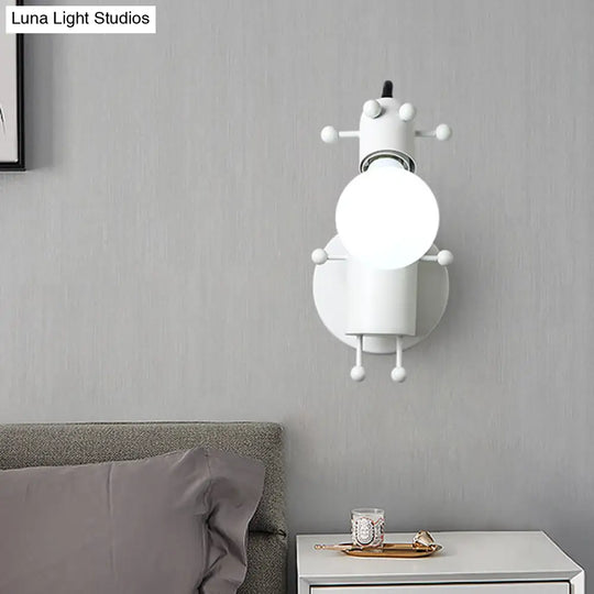 Nordic Style Robot Wall Mount Lamp - Metal Swing Arm Light With Grey/White/Green Shade