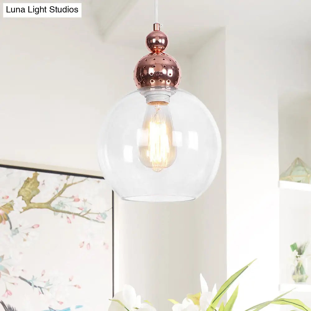 Nordic Style Orb Pendant Light Clear Glass Ceiling Fixture In Rose Gold