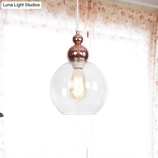 Nordic Style Orb Pendant Light Clear Glass Ceiling Fixture In Rose Gold