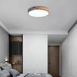 Nordic Style Round Flush Mount Ceiling Light - Wood & Acrylic Fixture In Grey/White/Green 16’
