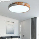 Nordic Style Round Flush Mount Ceiling Light - Wood & Acrylic Fixture In Grey/White/Green 16’ Width