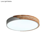 Nordic Style Round Flush Mount Ceiling Light - Wood & Acrylic Fixture In Grey/White/Green 16’ Width