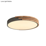Nordic Style Round Flush Mount Ceiling Light - Wood & Acrylic Fixture In Grey/White/Green 16 Width