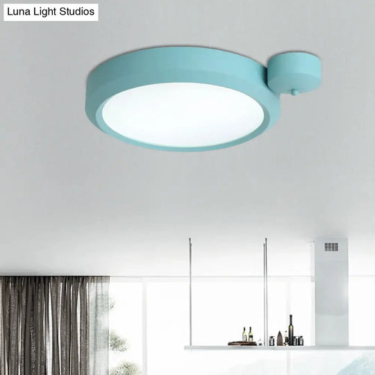 Nordic Style Round Flushmount Led Ceiling Light In Blue/Red/Yellow With Metal Finish - Available