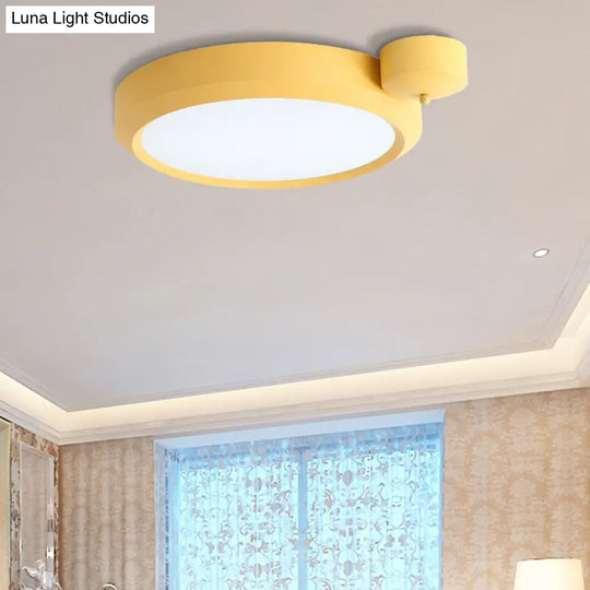 Nordic Style Round Flushmount Led Ceiling Light In Blue/Red/Yellow With Metal Finish - Available