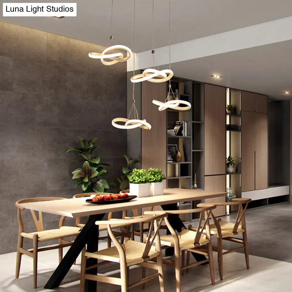 Nordic Seamless Curves Pendant Light - Aluminum Led Hanging Fixture For Dining Room