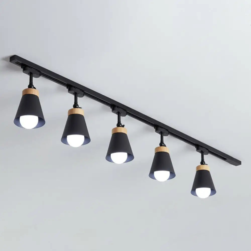 Nordic Style Semi Flush Mount Spotlight - Living Room Track Light With Cone Metal Shade Various