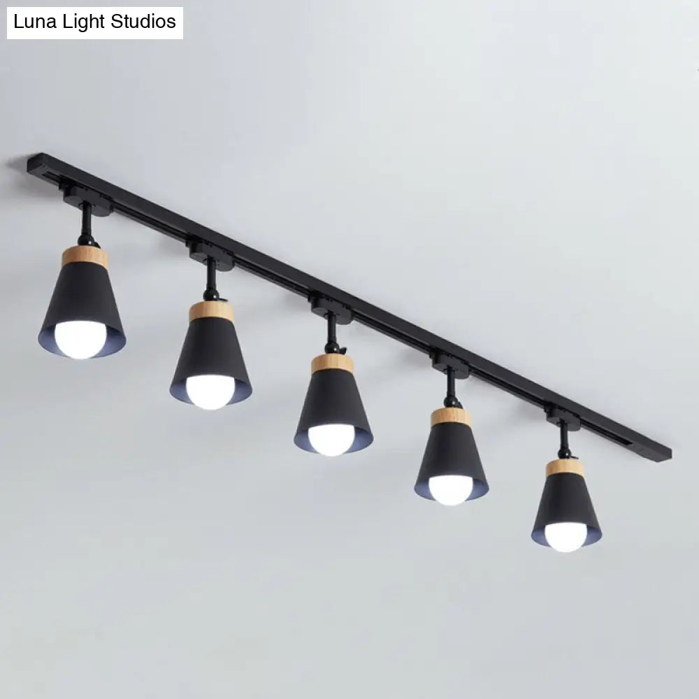 Nordic Style Semi Flush Mount Spotlight - Living Room Track Light With Cone Metal Shade Various