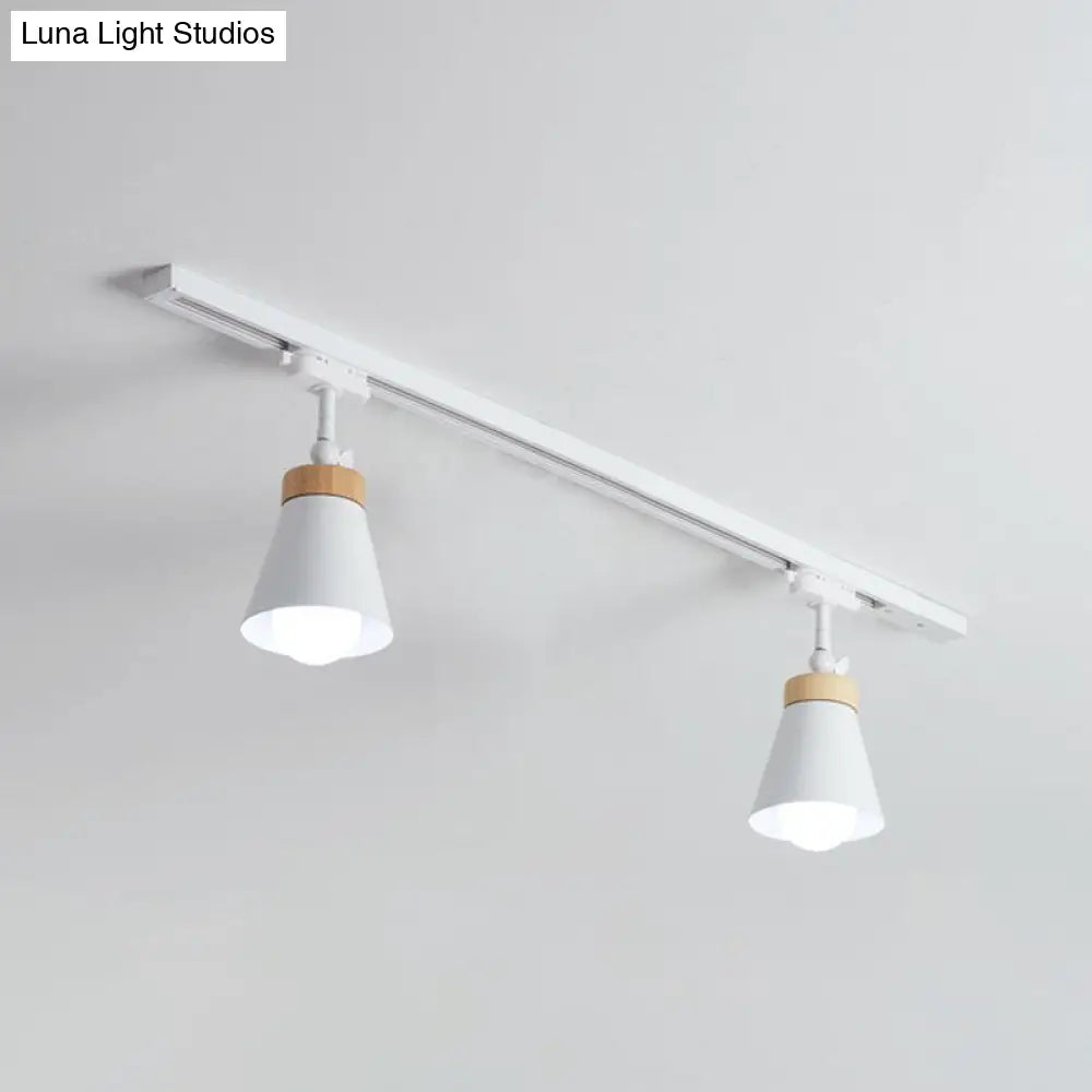 Nordic Style Semi Flush Mount Spotlight - Living Room Track Light With Cone Metal Shade Various