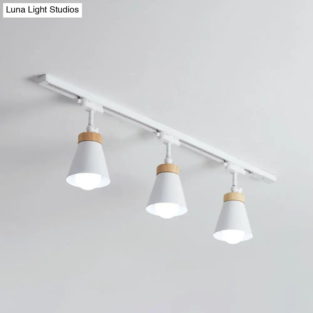 Nordic Style Semi Flush Mount Spotlight - Living Room Track Light With Cone Metal Shade Various