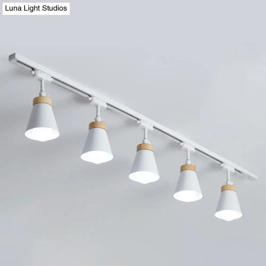 Nordic Style Semi Flush Mount Spotlight - Living Room Track Light With Cone Metal Shade Various