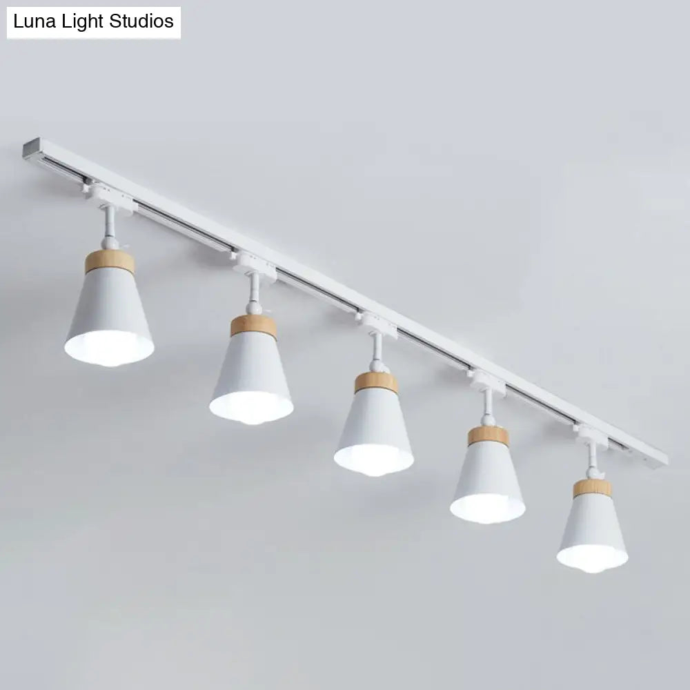 Nordic Style Semi Flush Mount Spotlight - Living Room Track Light With Cone Metal Shade Various