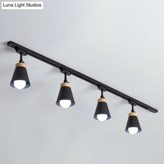 Nordic Style Semi Flush Mount Spotlight - Living Room Track Light With Cone Metal Shade Various