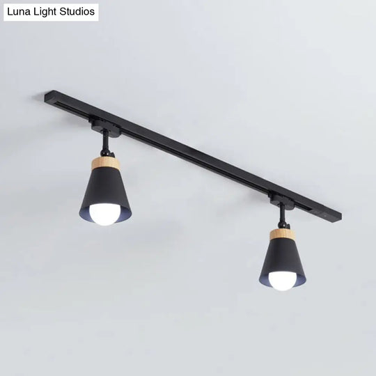 Nordic Style Semi Flush Mount Spotlight - Living Room Track Light With Cone Metal Shade Various