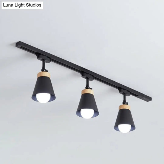 Nordic Style Semi Flush Mount Spotlight - Living Room Track Light With Cone Metal Shade Various