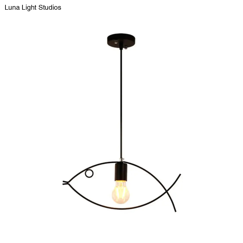 Nordic Style Single Head Black Fish-Shaped Pendant Ceiling Light - Dining Room Suspension Lamp