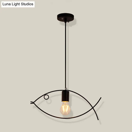 Nordic Style Single Head Black Fish-Shaped Pendant Ceiling Light - Dining Room Suspension Lamp