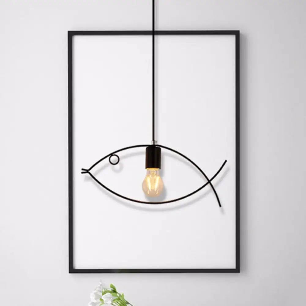 Nordic Style Single Head Black Fish-Shaped Pendant Ceiling Light - Dining Room Suspension Lamp