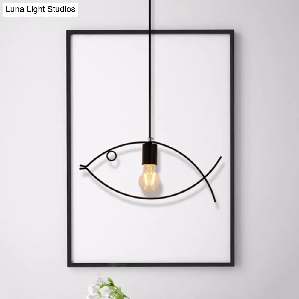 Black Fish-Shaped Pendant Ceiling Light - Nordic Style Iron Dining Room Lighting