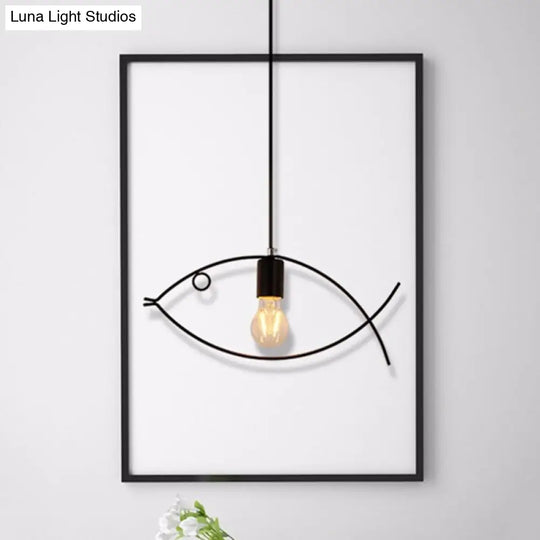 Black Fish-Shaped Pendant Ceiling Light - Nordic Style Iron Dining Room Lighting