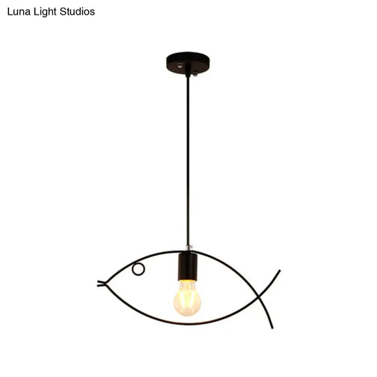 Black Fish-Shaped Pendant Ceiling Light - Nordic Style Iron Dining Room Lighting