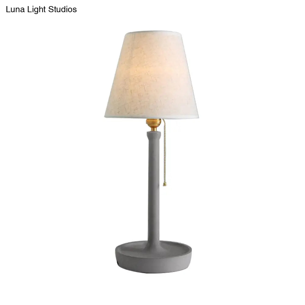 Nordic Style Tapered Cement Desk Lamp With Pull Chain - 1 Light Grey/Red/Brown Standing Table