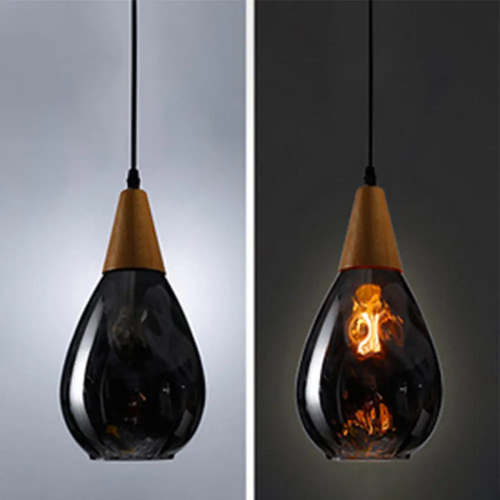 Nordic Style Teardrop Glass Pendant Ceiling Light For Dining Room Smoke Gray / 6