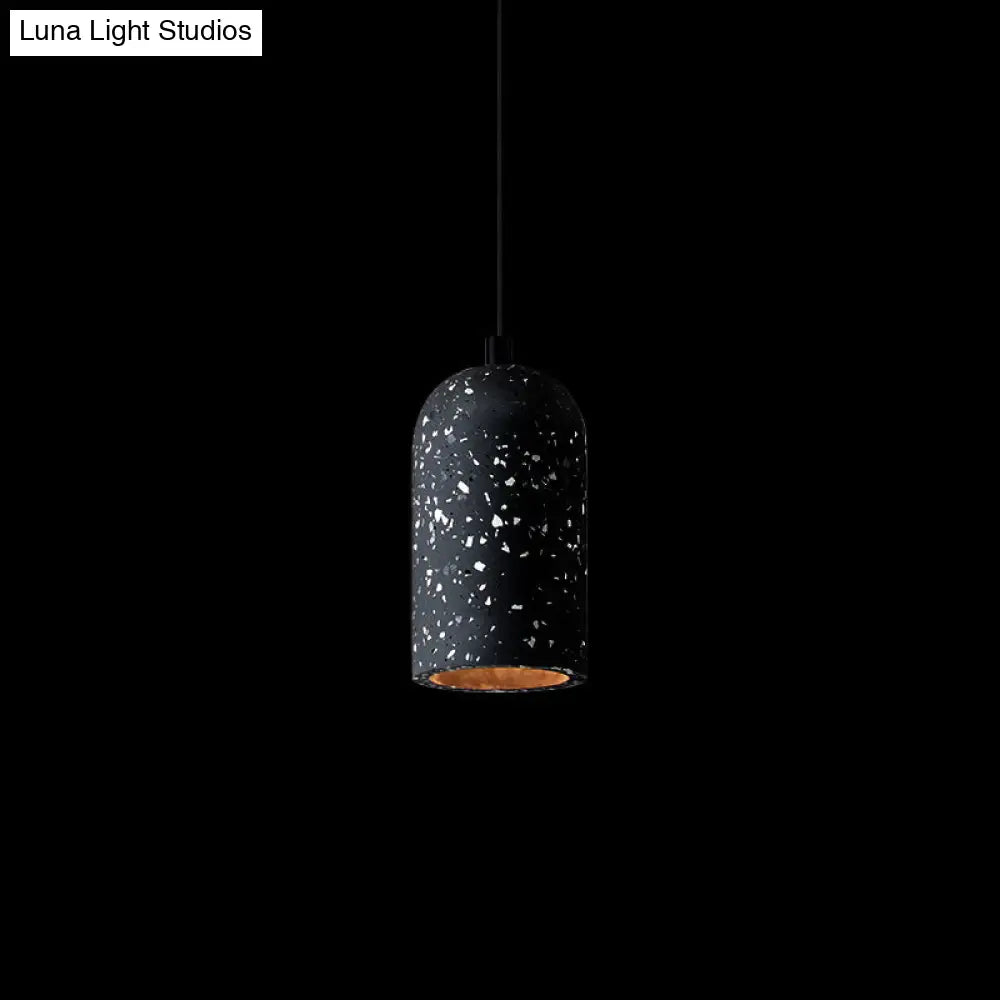 Nordic Style Terrazzo Pendant Light: Sleek Elongated Dome Design For Bedroom