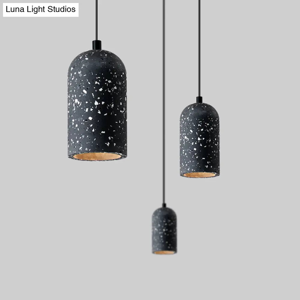 Nordic Style Terrazzo Pendant Light: Sleek Elongated Dome Design For Bedroom Black