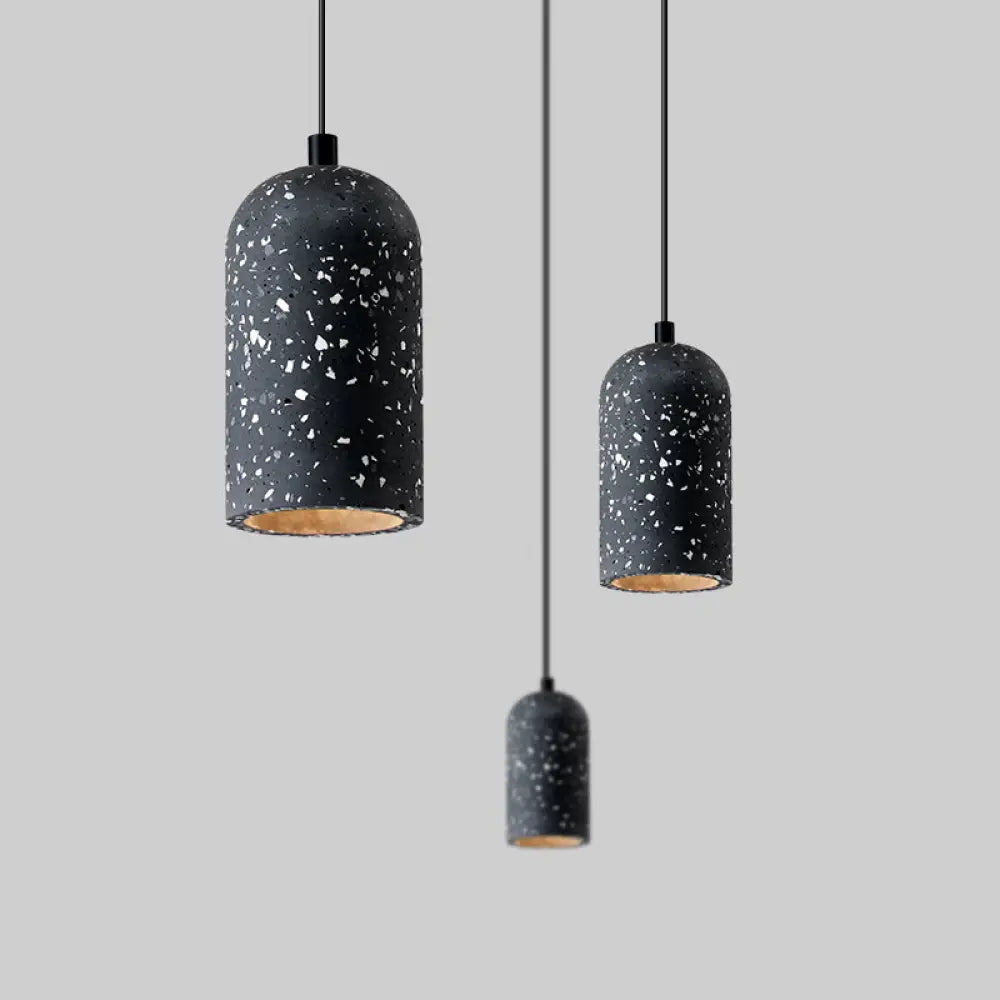 Nordic-Style Terrazzo Dome Pendant Light For Bedroom Black