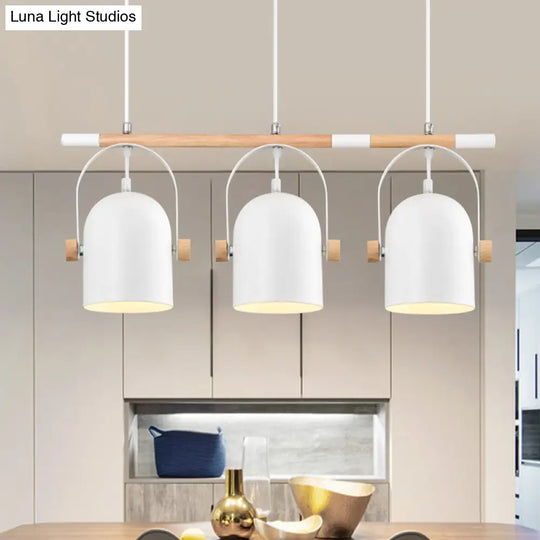 Nordic Style Triple Metal Pendant Light With Adjustable Dome Shade For Island Lighting In White