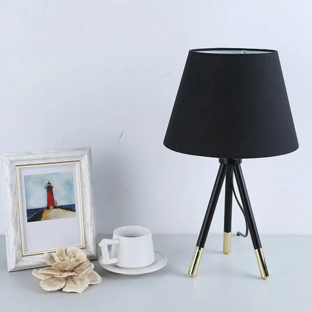 Nordic Style Tripod Night Lamp With Empire Shade Single Fabric Table Stand Light Black/White Black