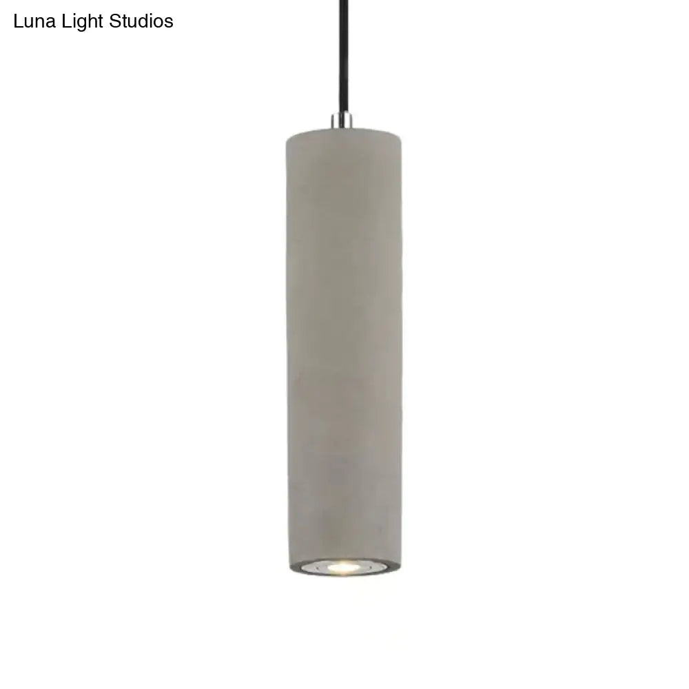 Nordic Style Cement Tube Pendant Lighting - 10/19.5 1 Light Grey Hanging Ceiling In Warm/White